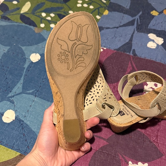 White Mountain Tan Perforated Elastic Cork Wedge Sandals - Picture 3 of 5